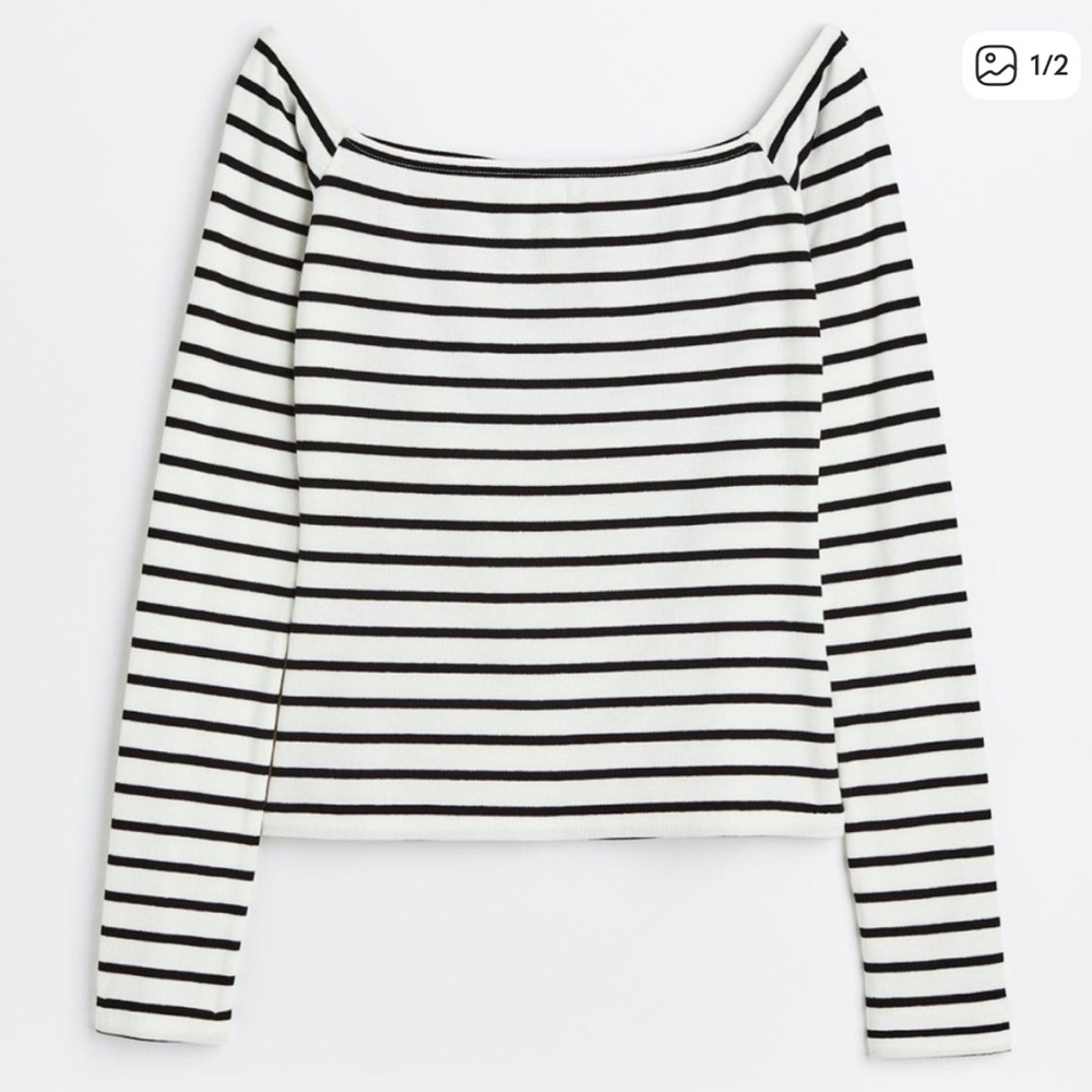 H&M Striped Ribbed Off-Shoulder Top